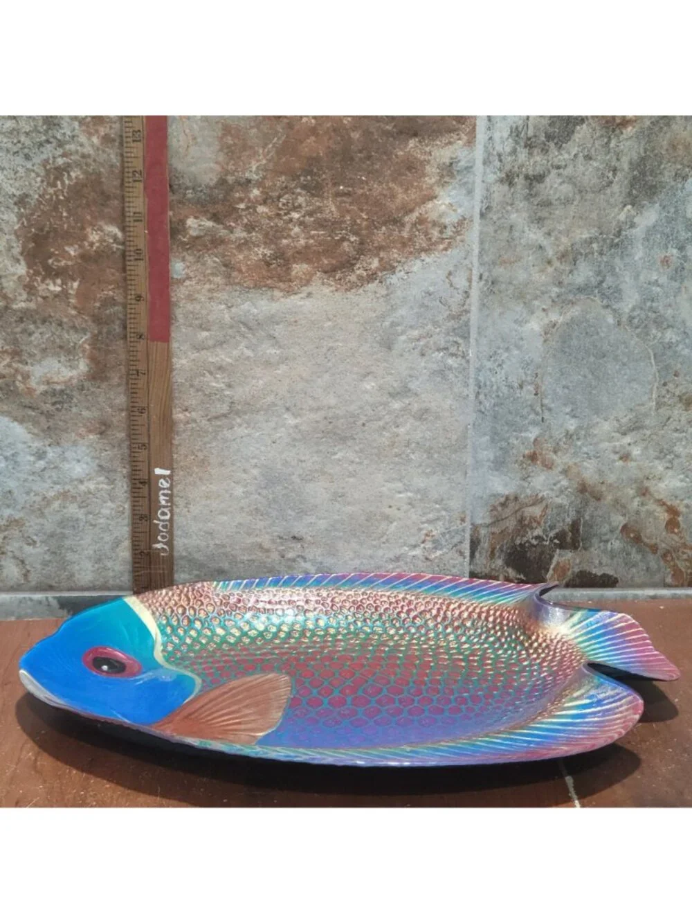 Iridescent Glass Parrotfish Decorative Tray Signed SOIF CD Mathis Large Serving